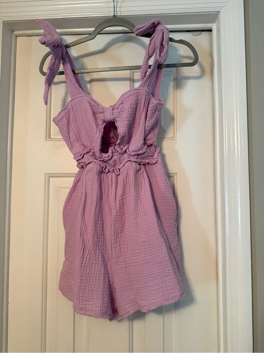 Lilac Tie-Shoulder Textured Romper